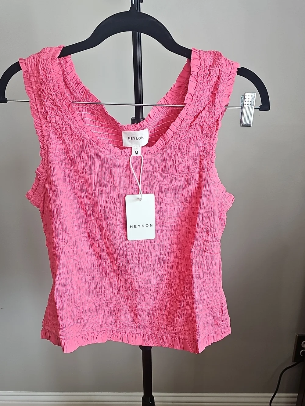 Heyson Women's Pink Sleeveless Smocked Top And Mini Matching Skirt Set.